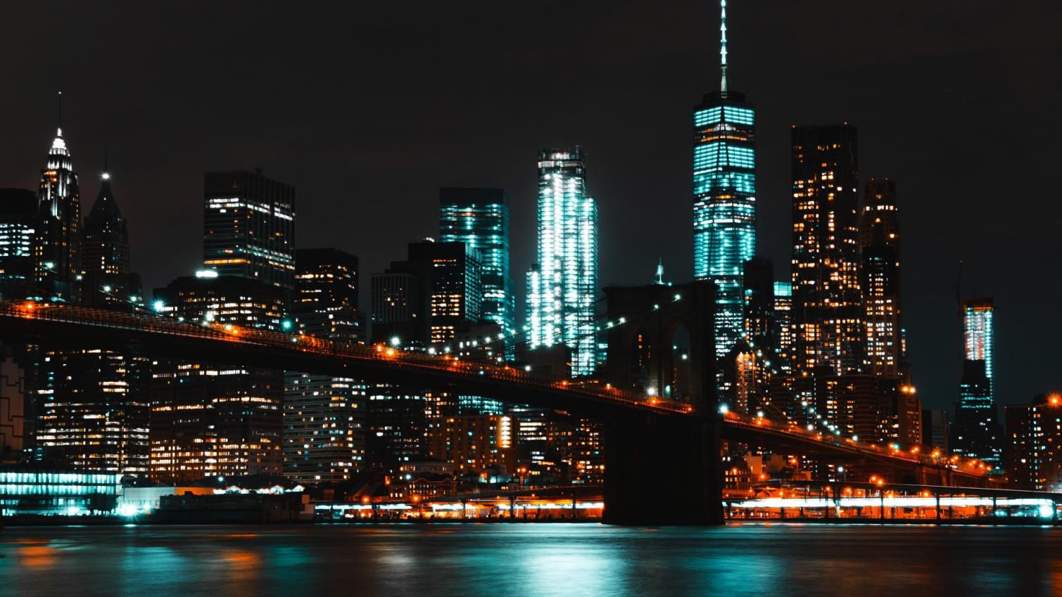 City skyline at night with smooth gradients